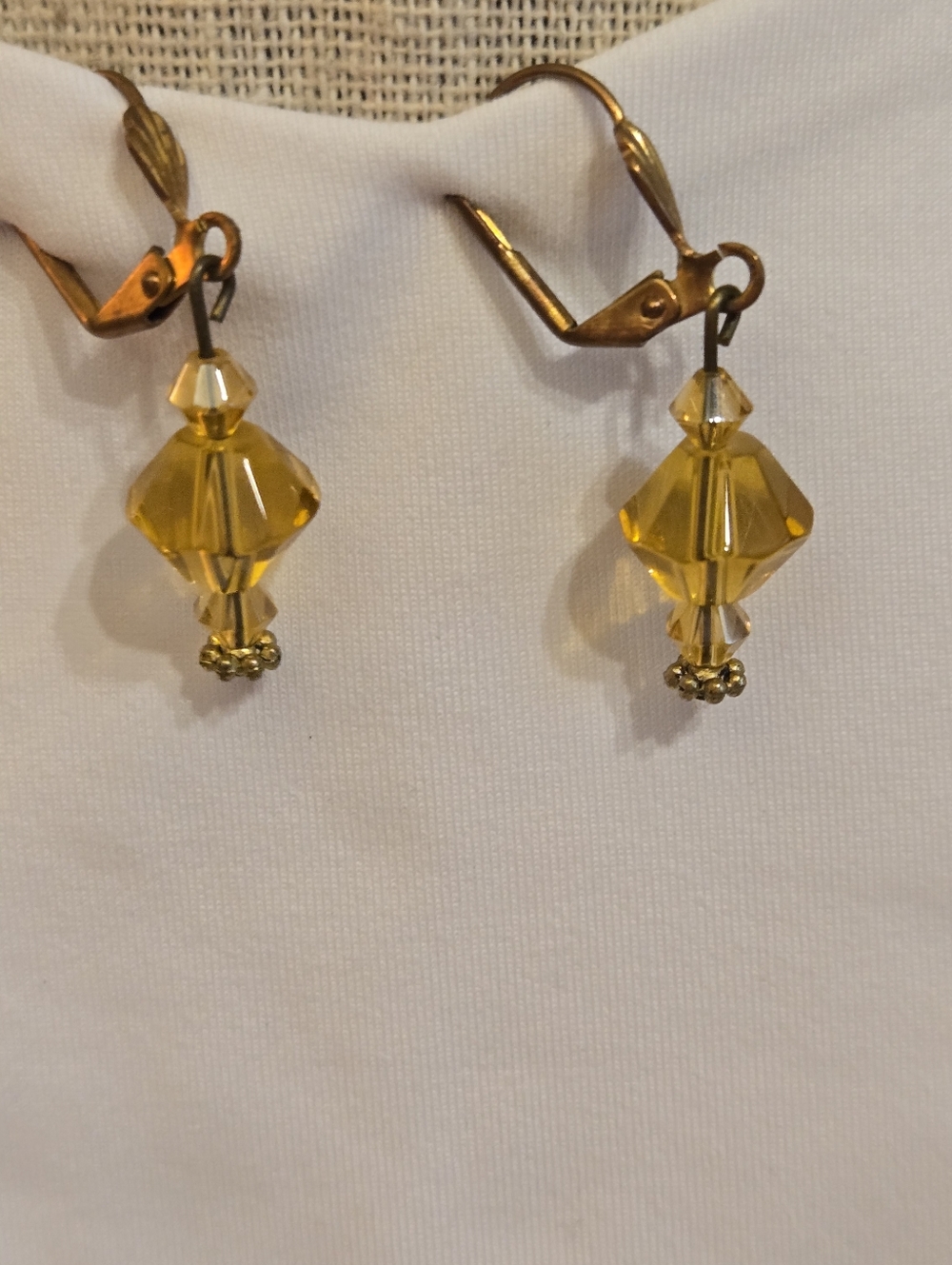 Vintage Style Dangle Yellow Crystal Beads Honey Hued Citrine Colored Earrings